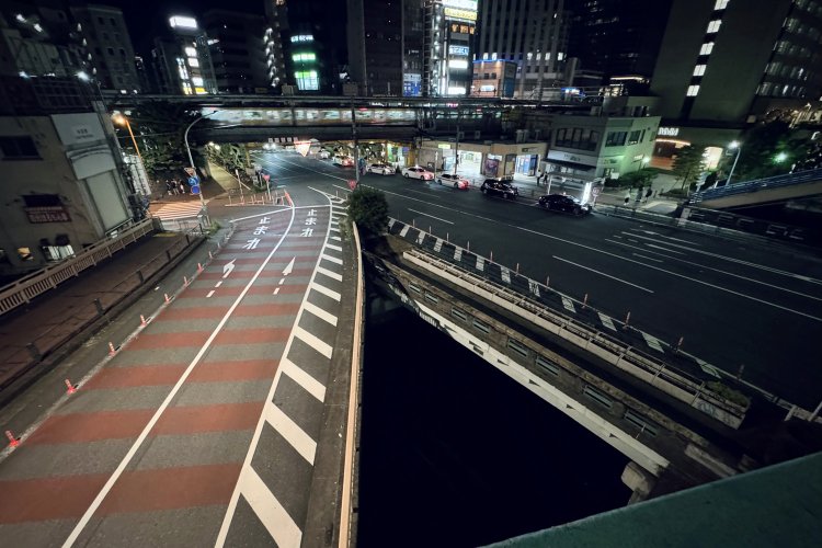 飯田橋歩道橋を船河原橋側から上り、飯田橋側に下りる。