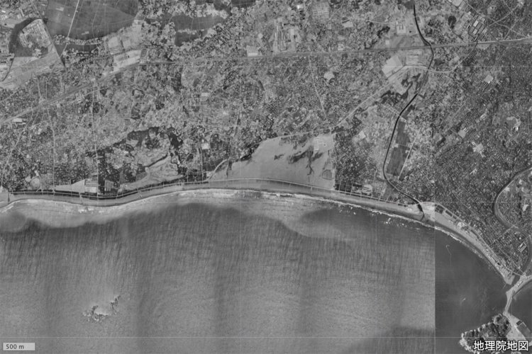 1961年～69年に撮影された辻堂付近の空中写真（出典＝国土地理院）。