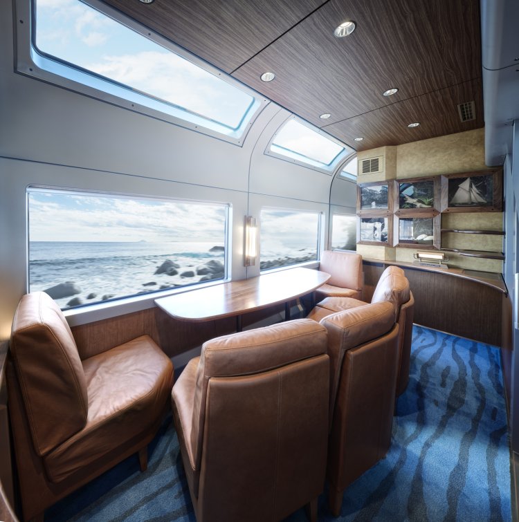 カフェをイメージしたという2・3号車のグリーン個室。4名用と6名用がある。