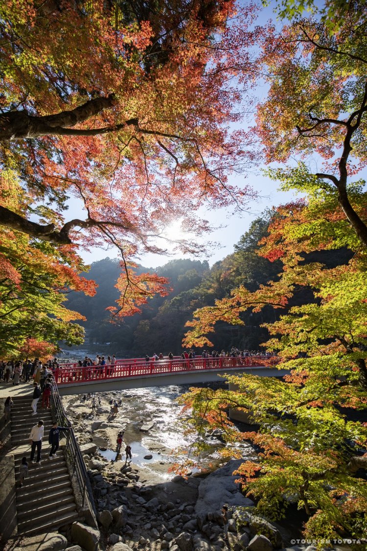 写真の待月橋のほか、香嵐渓広場や吊橋の香嵐橋などが見どころ。（C）TOURISM TOYOTA。