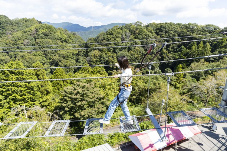 『絶叫吊り橋 風天』は全8種類の吊り橋から構成される。写真は最初に必ず通る吊り橋。