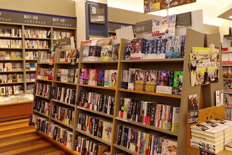 文学のゾーン。小説、全集、エンタメ、ノンフィクション、創作のための本など、層が厚い。