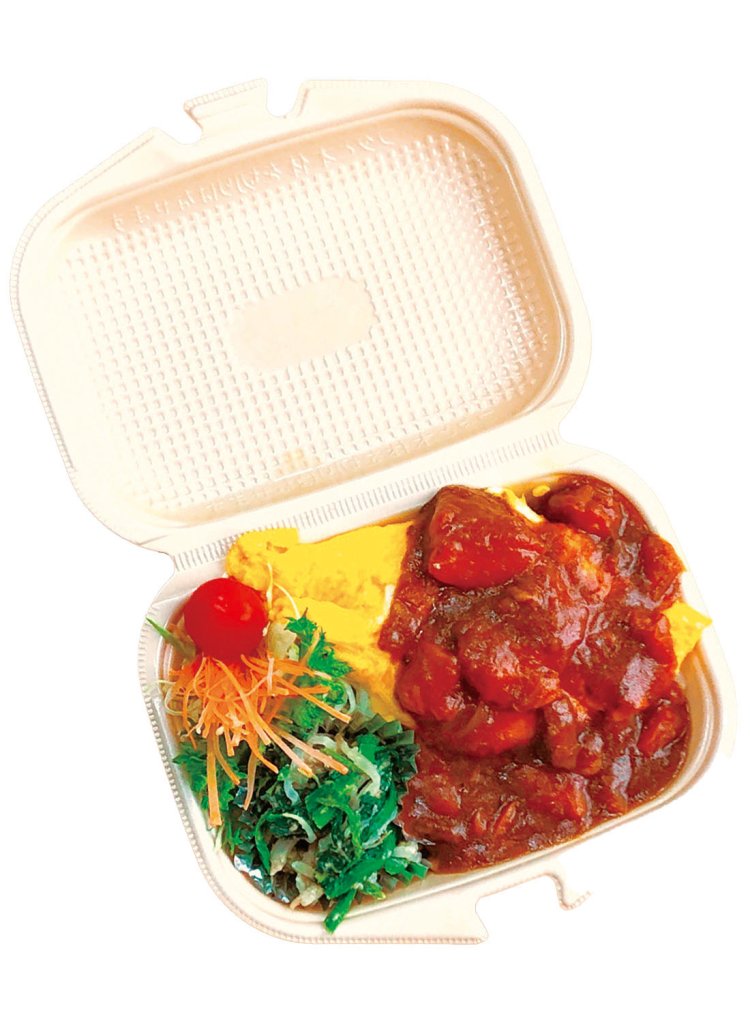 オムレツ雪人参ビーフシチュー弁当（深浦駅で受け取り）。