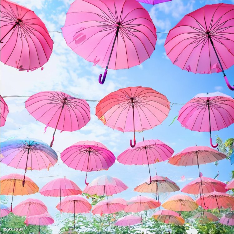 ピンクを基調にしたアンブレラスカイ（イメージ）。夜はライトアップも