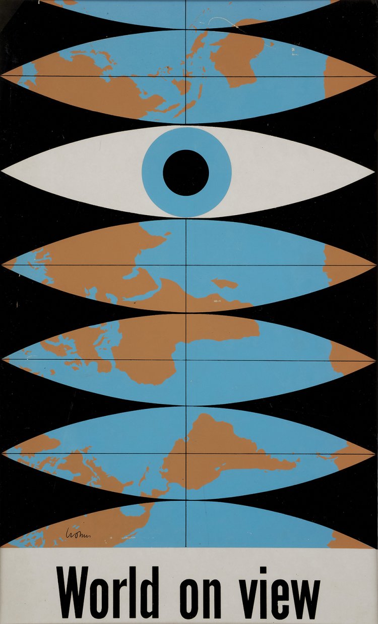 レオ・レオーニ『ユネスコ ポスターWorld on view（世界を見わたす）』1952年 板橋区立美術館蔵（Gift of the Leo Lionni Family, 2021）。