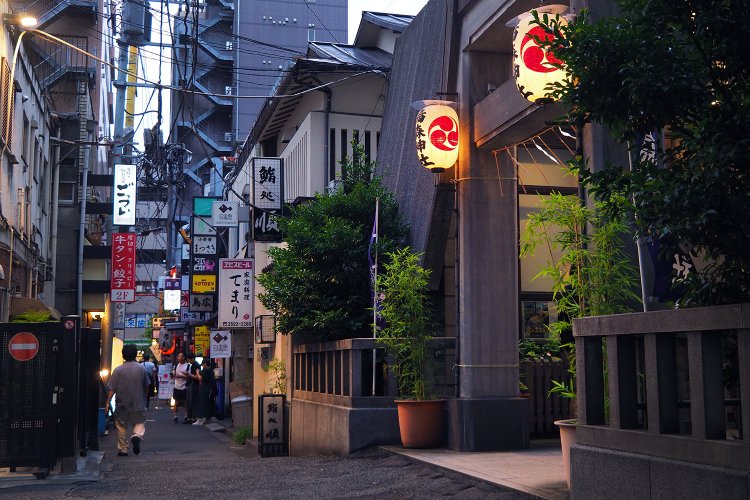 少し引いてみるとこんな景色。右手が烏森神社。