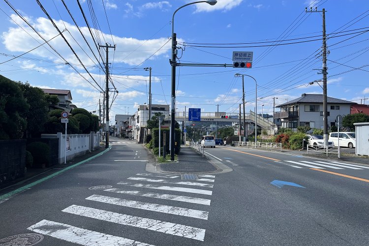 右が駅伝ルート（国道1号）、左が旧東海道。