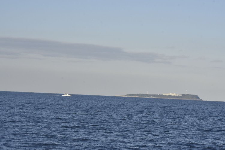 河口からは正面に初島が見える。