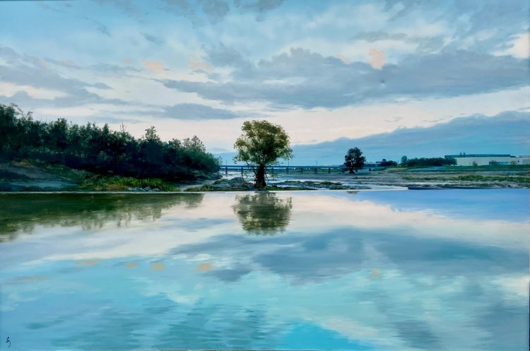 阿部達也 『多摩川 (東京都昭島市)』 2021年 油彩、カンヴァス 作家蔵。