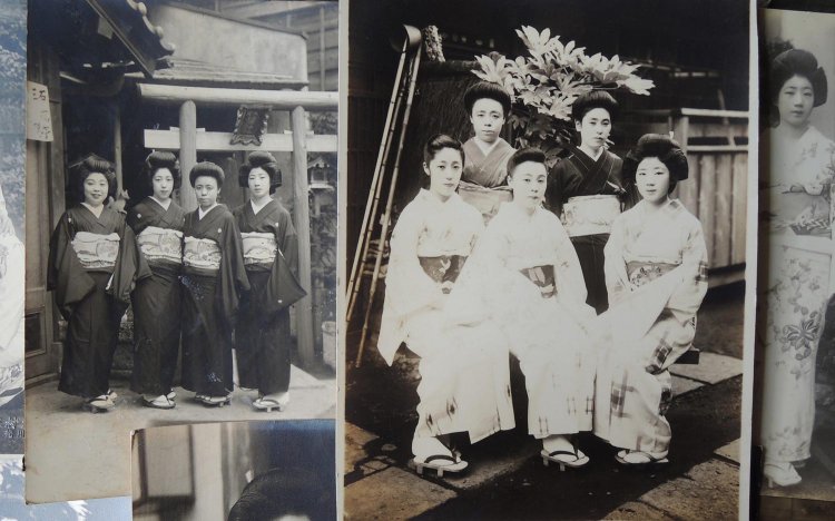 「東京おでんだね」筆者の祖母：尾久の芸妓時代（2枚とも右端）。