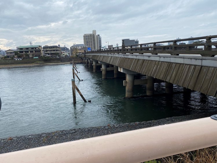宇治川に架かる宇治橋。