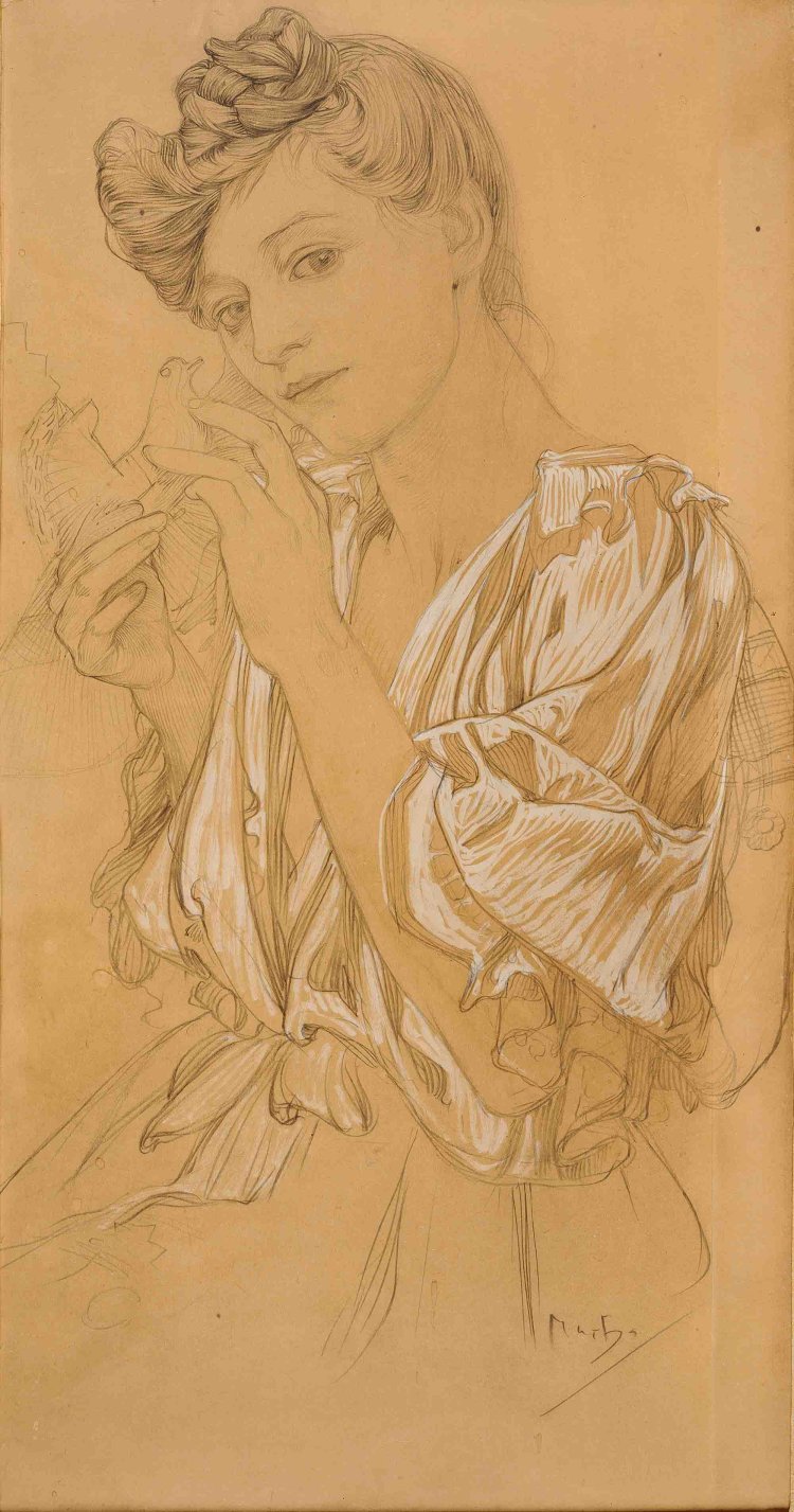 素描『鳩と少女』1899年 チマル・コレクション。