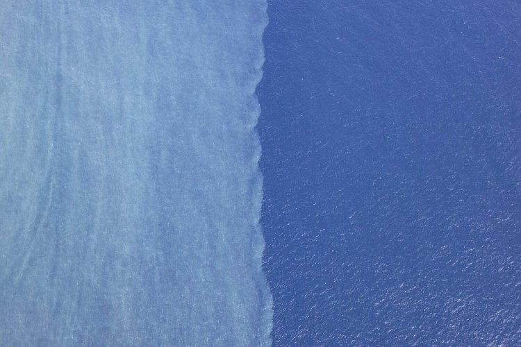 川の水には砂が混ざっているのだろうか、淡水と海水の境界線がはっきりと見えた。