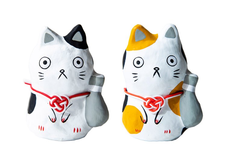 ふくちゃん 各1000円。「願い事を紙に書いて首元の水引に結ぶニャ」。