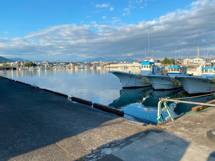 漁船が係留された港を眺めていると、日常を忘れられる。夜景もおすすめだ。