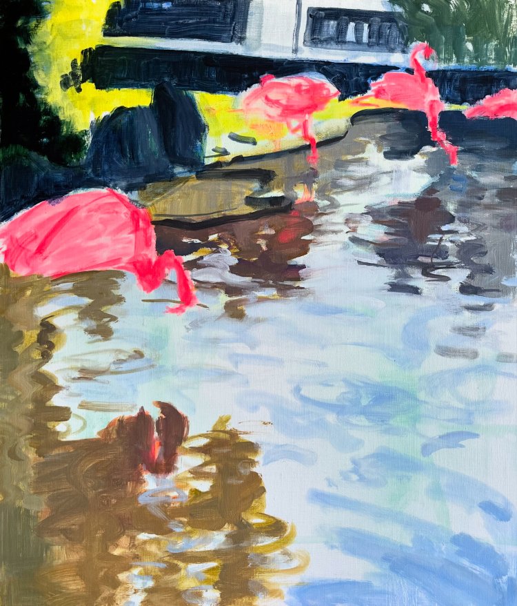 《Flamingos》 2024年 油彩 キャンバス 作家蔵。