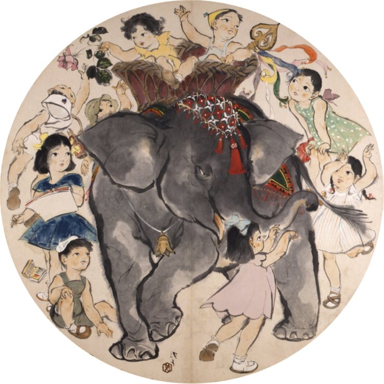 川端龍子『百子図』1949(昭和24)年 紙本・彩色 『大田区立龍子記念館』。