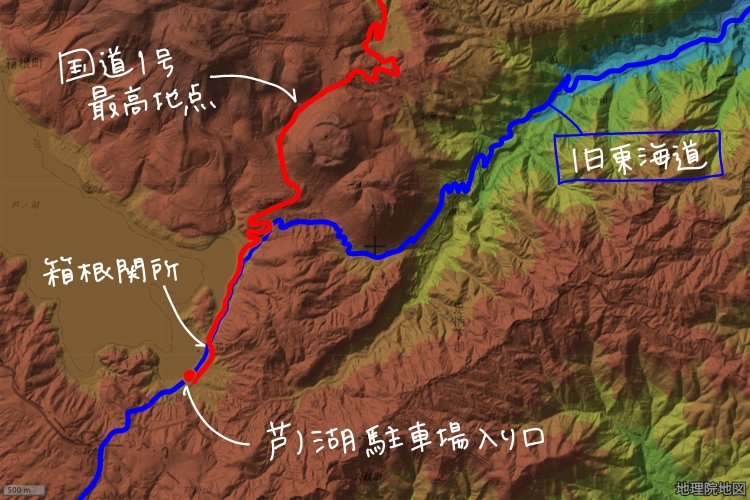 国土地理院地図の標準地図に標高図・陰影起伏図を重ねて加工。