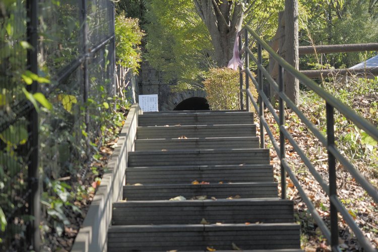 大久保沢の脇道を登っていくと、前方にレンガのトンネルが……。