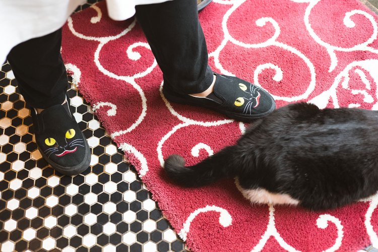 赤いマットがお気に入りだ。