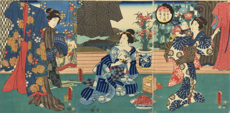 歌川国貞「十二月ノ内  水無月 土用干」。