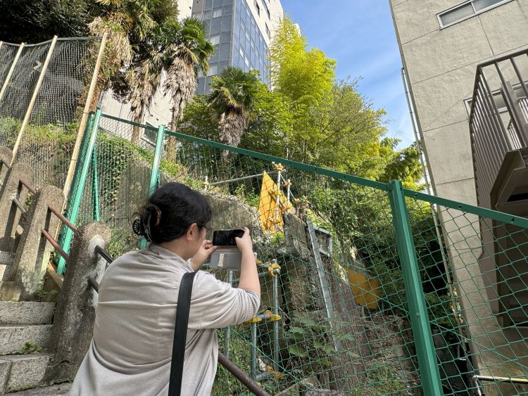 武蔵野台地の端っこは崖。「男坂」はこの崖を上る階段だ。