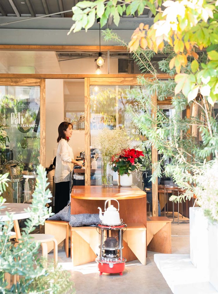 半分以上がテラス席で、陽光差し込み緑生い茂る空間はまるで小さな公園のよう。