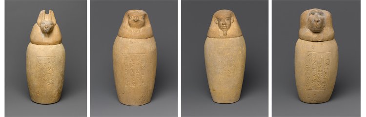 《カノプス壺と蓋》（4体）前664～前525年またはそれ以降 『ブルックリン博物館』蔵　Photo: Brooklyn Museum