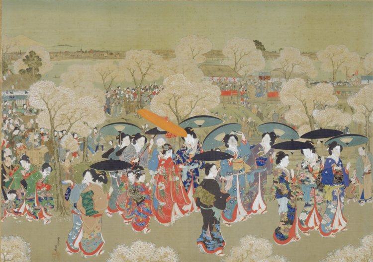 豊原国周「墨堤観花図」『東京国立博物館』蔵 前期展示。