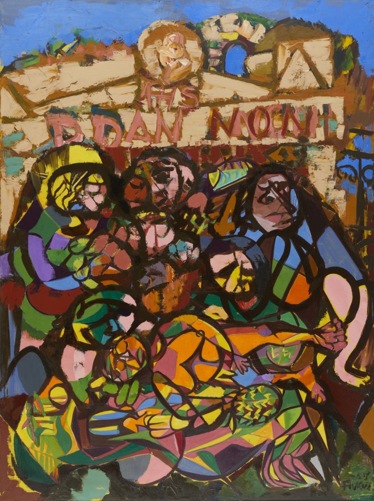 福沢一郎《埋葬》1957年 油彩・カンヴァス 『東京国立近代美術館』蔵。