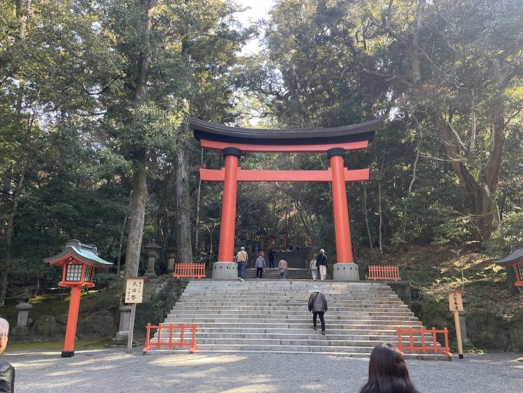 上部が強く反った宇佐神宮の鳥居。