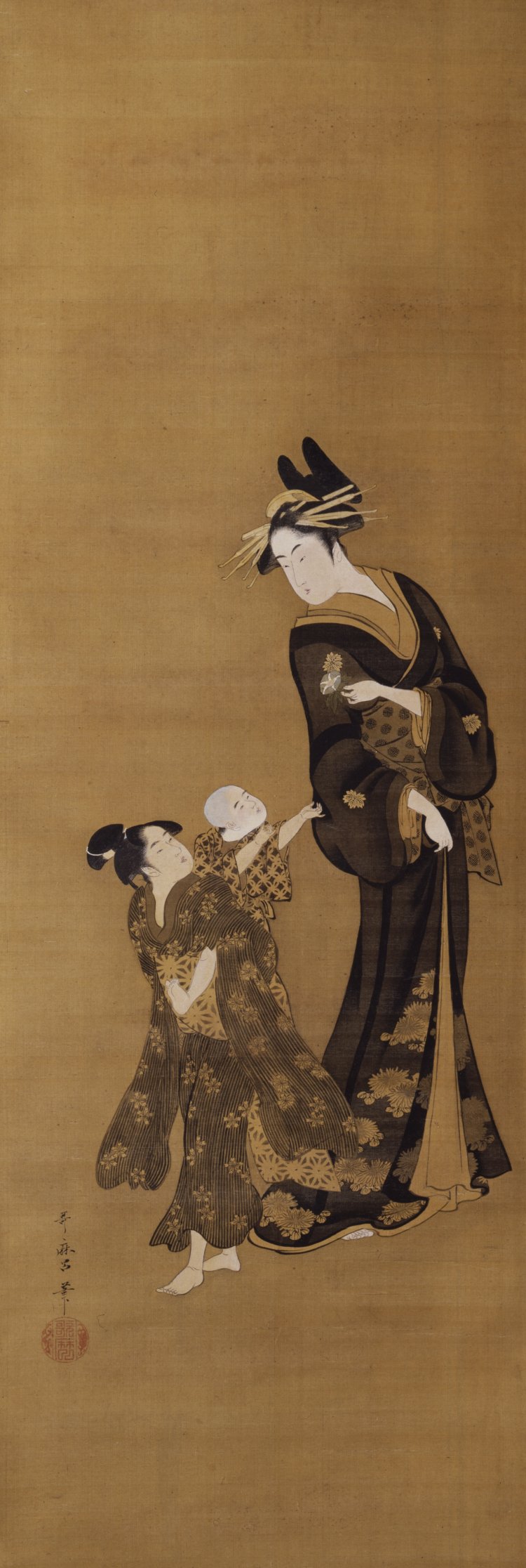 喜多川歌麿《朝顔を持つ美人図》『千葉市美術館』。