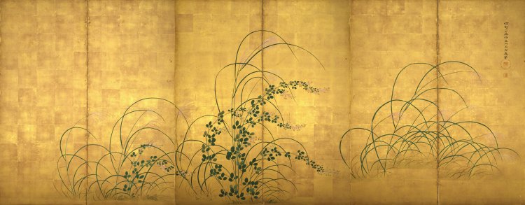 狩野了承《秋草図屏風》（右隻）『板橋区立美術館』。