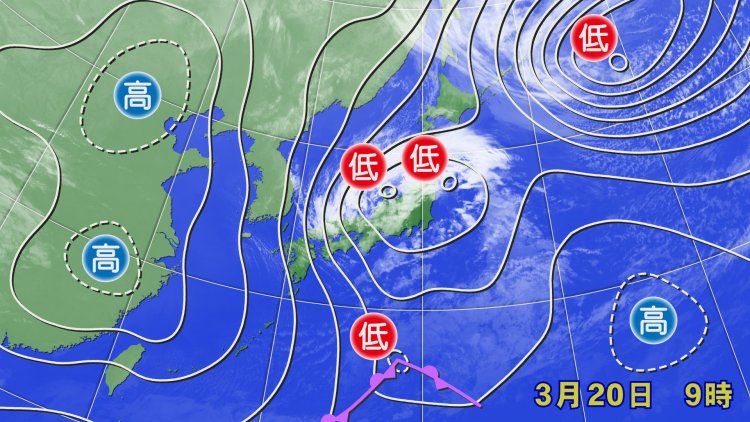 春はたびたび低気圧が近づき天気が崩れることが多くなる（画像＝ウェザーマップ）。