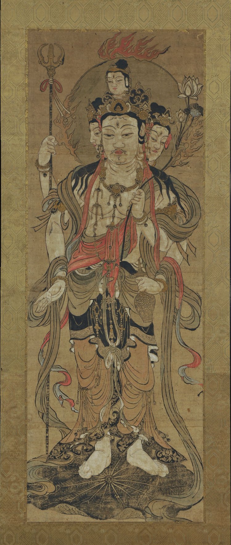 《十二天像（与田寺版）のうち梵天》 室町時代 木版手彩色［後期］。