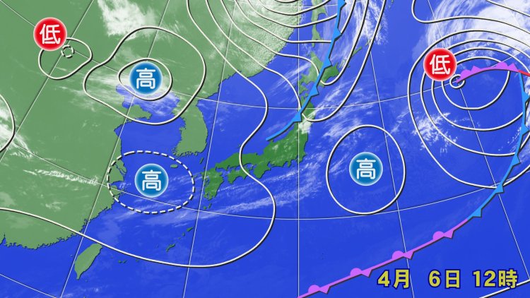 図1：「低気圧」「高気圧」は周りの気圧との比較で決まる（画像＝ウェザーマップ）。