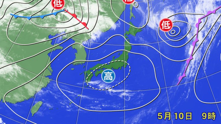 高気圧に覆われて全国的におだやかな天気となった日の天気図（画像＝ウェザーマップ）。