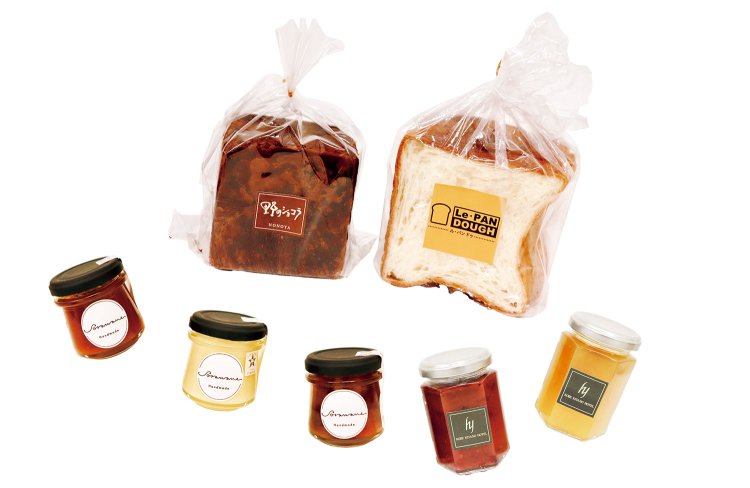 一流「ご近所店」の味。「野のショコラ」野の舎、「デニッシュ食パン（ハーフ）」ル・パンドゥ。神戸北野ホテル、おうちごはんCafeそらまめのジャム各種。