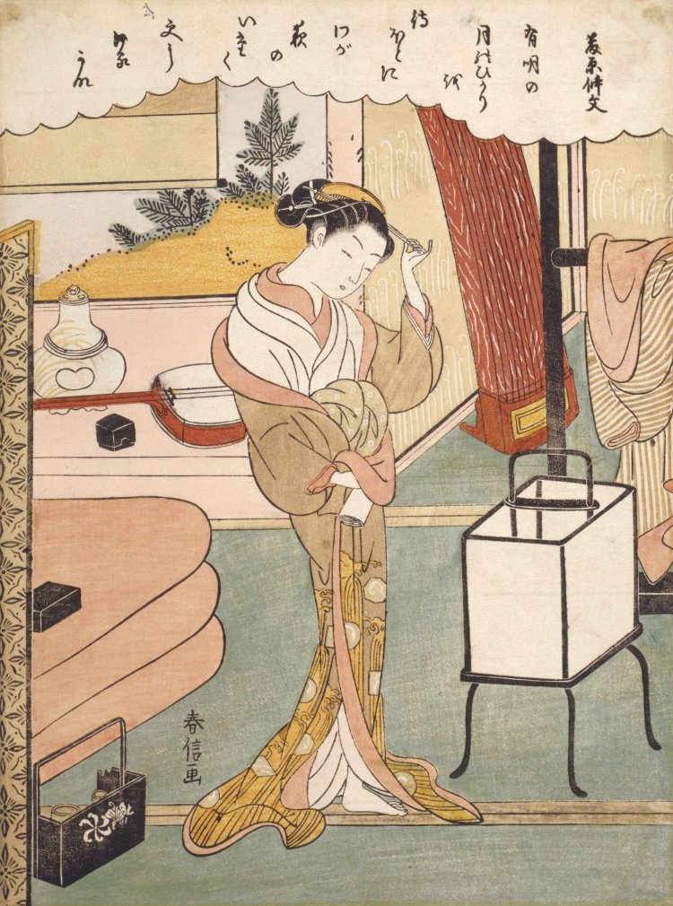 鈴木春信《（三十六歌仙）藤原仲文》明和4-5年(1767-68)頃（6月22日まで展示）『千葉市美術館』蔵。