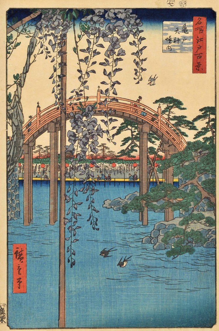 歌川広重《名所江戸百景亀 戸天神境内》安政3年（1856） 『千葉市美術館』蔵。