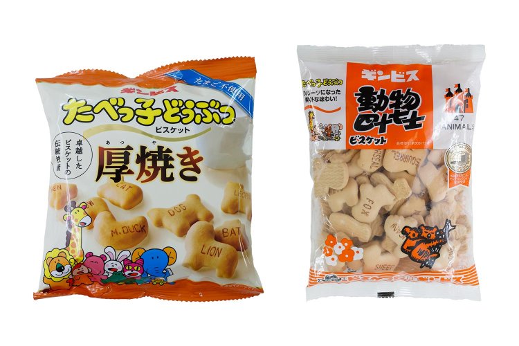 「動物四十七士」（右）は「厚焼きたべっ子どうぶつ」にリニューアル。