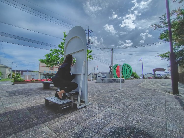 『名探偵コナン』の原作者・青山剛昌氏の出身地にある、コナンになれる看板。