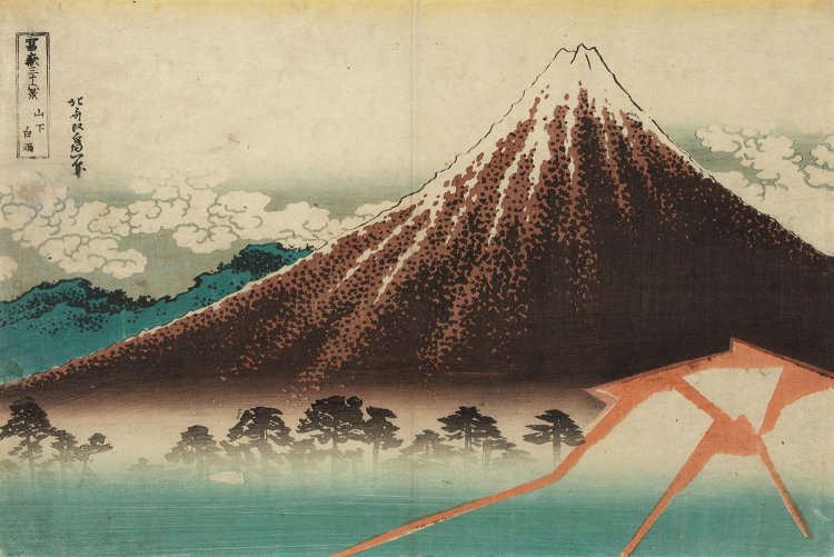 葛飾北斎「冨嶽三十六景　山下白雨」（変わり図）『すみだ北斎美術館』蔵（後期）。