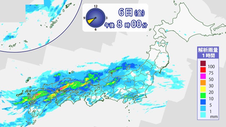 2018年7月、西日本を中心に広範囲で大雨に。岡山県、広島県など11の府県に大雨特別警報が発表された（画像＝ウェザーマップ）。