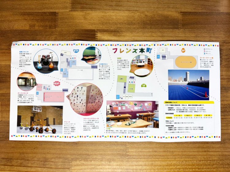 いただいたパンフ。運動からものづくりまでいろいろな体験ができるし、近所の友達もできていいなあ。