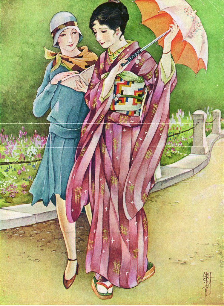 高畠華宵・口絵「初夏の風」『少女画報』18巻5号 1929年 東京社 個人蔵。