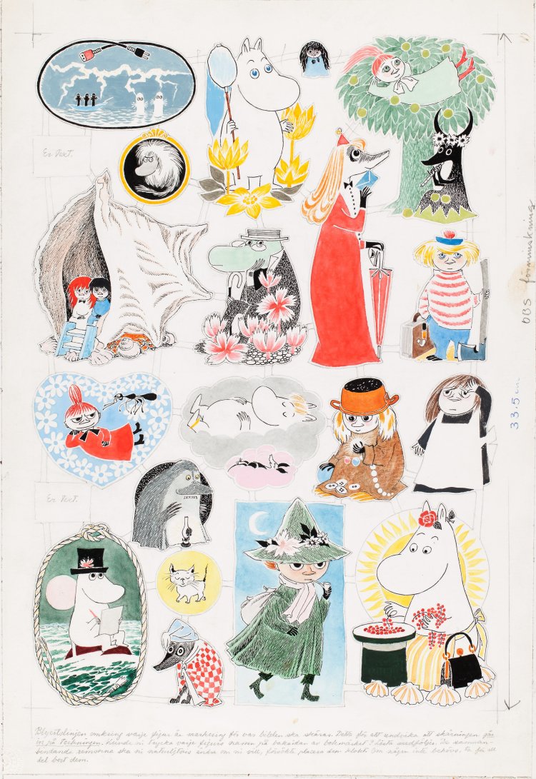トーベ・ヤンソン　「ヴィクトリアン・スクラップ」（原画）1970年代初め 鉛筆・水彩、紙 ムーミンキャラクターズコレクション　(C) Moomin Characters（TM）。