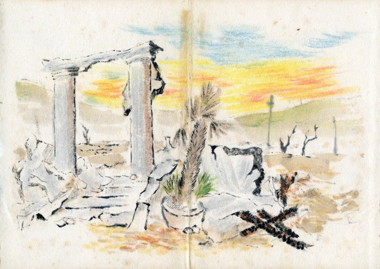 横山清治氏が横浜の空襲被害を描いた「戦災画譜」 昭和20年（1945）『横浜都市発展記念館』蔵。