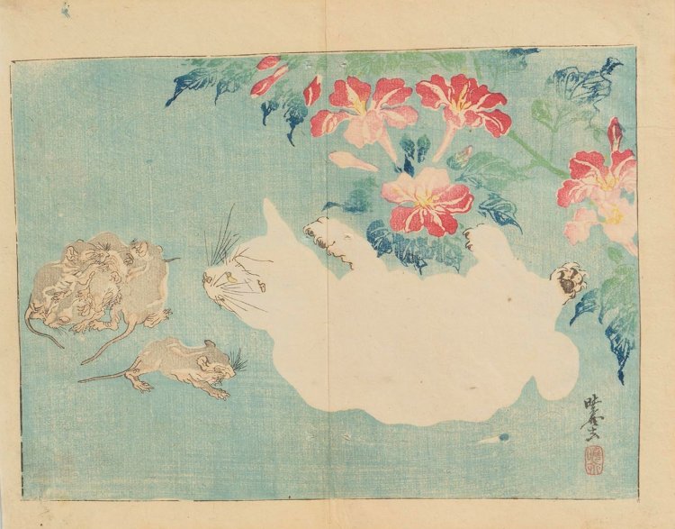 河鍋暁斎《暁斎楽画［猫と鼠］》個人蔵。