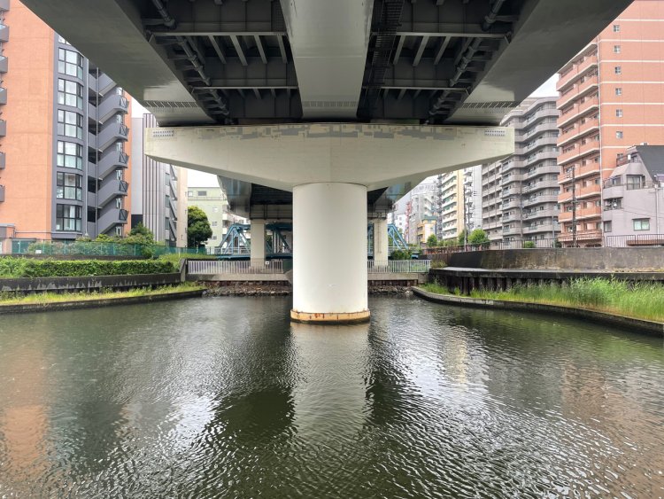 横十間川と竪川（暗渠）の合流地点。